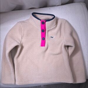 Kids Beige Fleece Pullover with Pink Accents